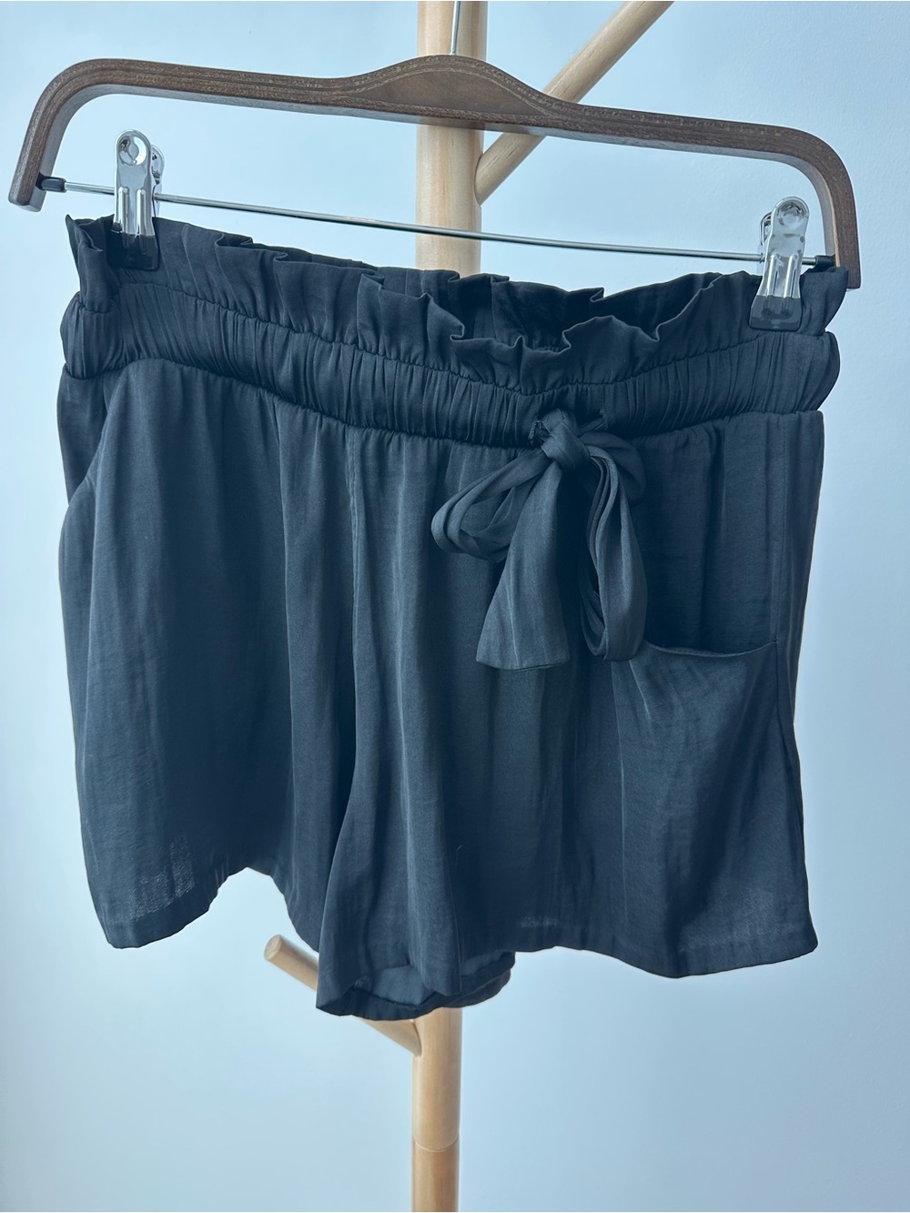 David Lerner Black High-Waist Tie-Front Shorts